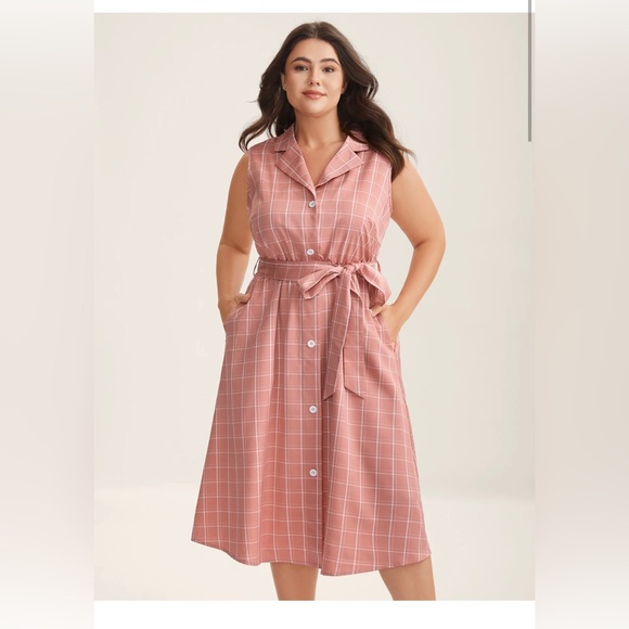 NWT Pink Plaid Sleeveless Dress with Belt size 3X. 🌸🌹🌺  BG 07 - Picture 1 of 7